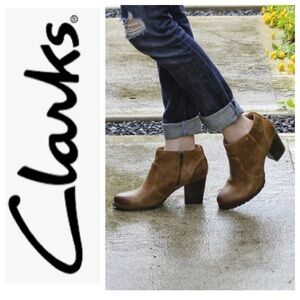 Clarks Indigo Leather Mission Philby Ankle Boots Booties ~ Cognac Brown ~ Sz 8